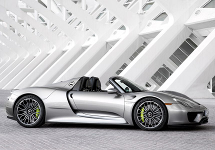 A side view of the Porsche 918, one of GAYOT's Top 10 Supercars